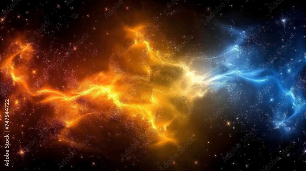 Abstract Cosmic Energy Background with Orange and Blue Nebula Motifs, Interstellar Space Concept, Science Fiction Wallpaper