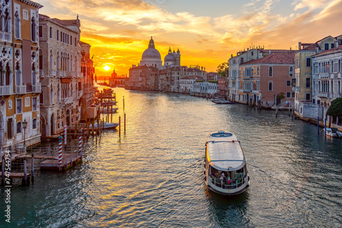 Venice Grand canal and Santa Maria della Salute church at sunrise, Italy photo