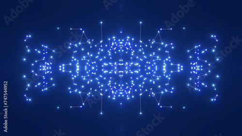 futuristische blau leuchtende synchrone Netzwerkverkn  pfungen mit Knotenpunkten  Fraktal  Muster  Kreis  Verbindungen  KI  Internet  Server  Plexuseffekt  System  FTTH  Daten  leuchten 