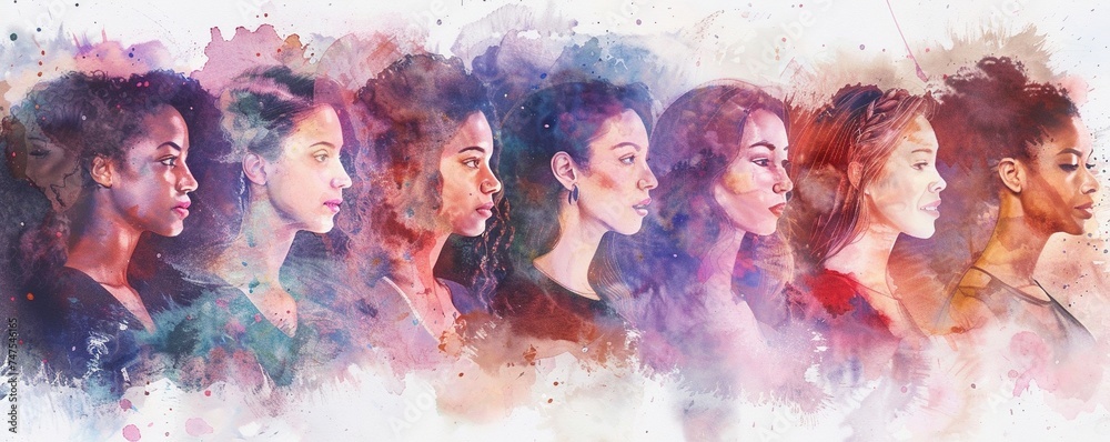 Happy women group for International Womens day , watercolor style illustration