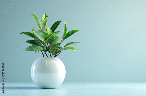 a round vase with green leaves inside