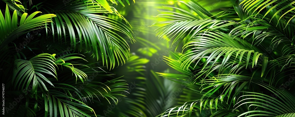 Green palm leaves as background. Palm Sunday concept. - obrazy, fototapety, plakaty 