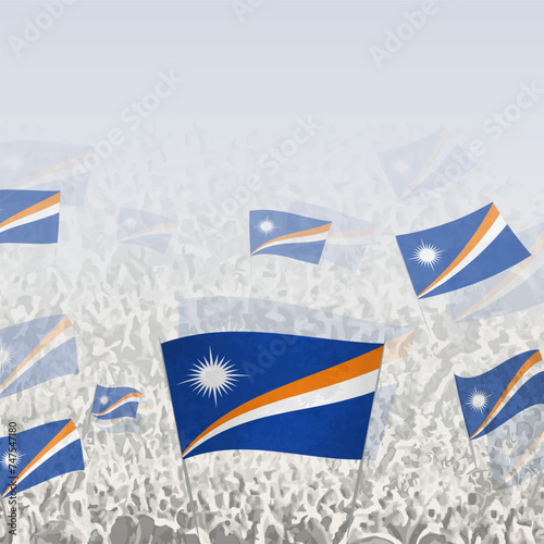 Crowd of people waving flag of Marshall Islands square graphic for social media and news.