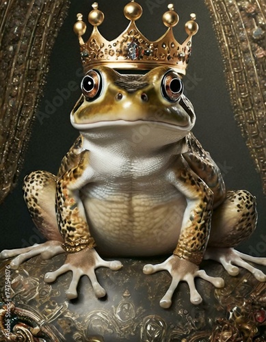 Royal Amphibian  Regal Frog Wearing a Crown Against a Black Background