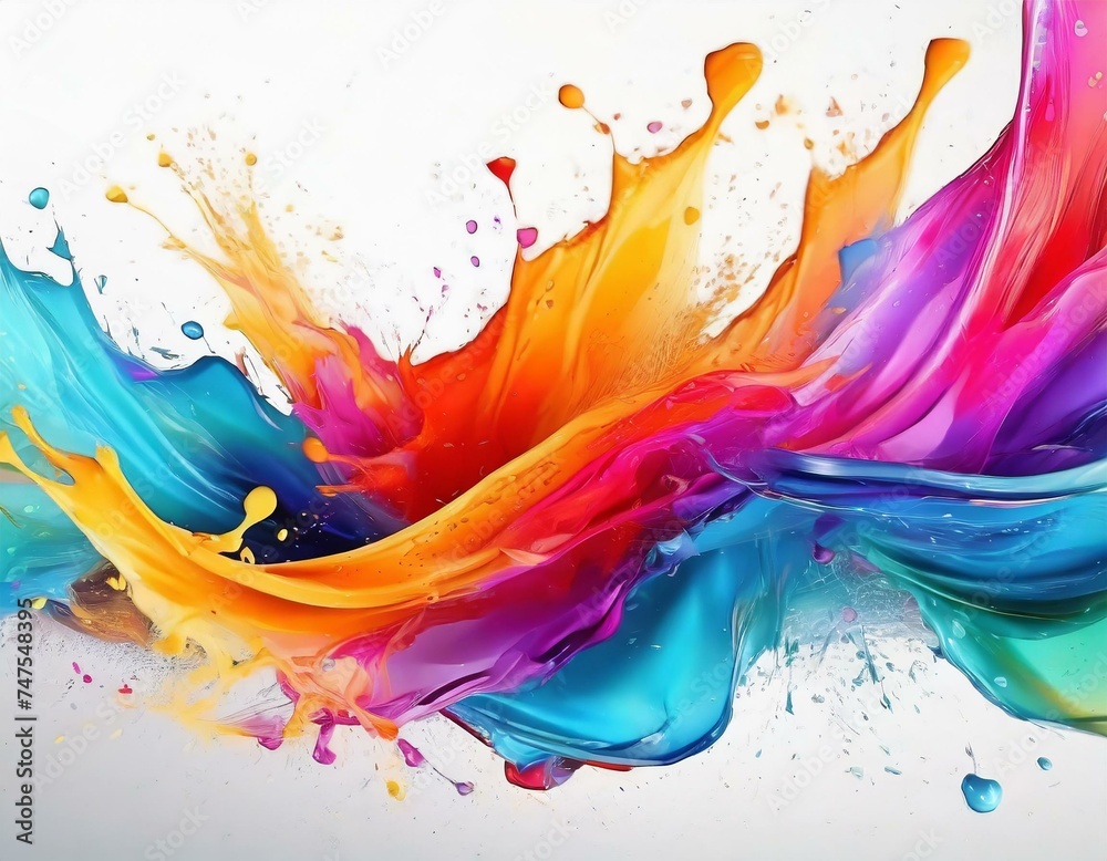 Vivid Expression: Colorful Paint Splashes on White Background