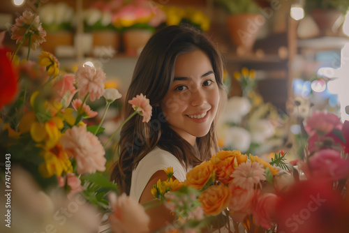 Blossoming Business  Woman Entrepreneur Flourishing as Florist Shop Owner