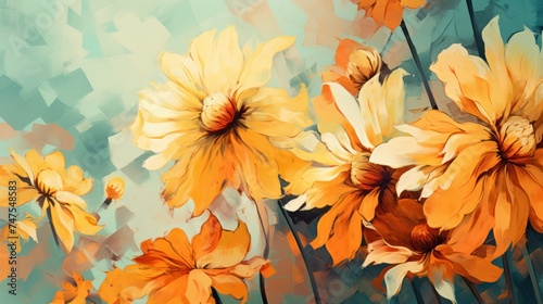 Grunge-style backdrop with abstract flowers, adding an artistic touch to the wallpaper.