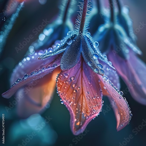 Beautiful purple flowers with dew drops close up. Nature background. A close-up photograph capturing the intricate details of a specimen collected during a botanical field trip. Delicate petals