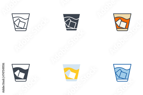 Whiskey Glass icons with different styles. Glass of whiskey symbol vector illustration isolated on white background