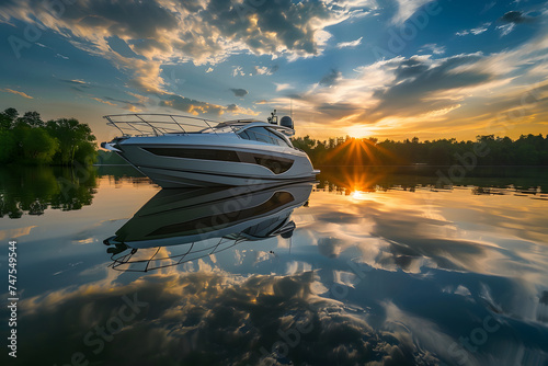 Tranquil Elegance: Exquisite Cabin Cruiser Serenity on an Exclusive Lake photo