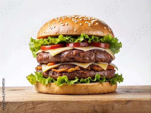 Biggest Delicious Burger white wood texture and white background