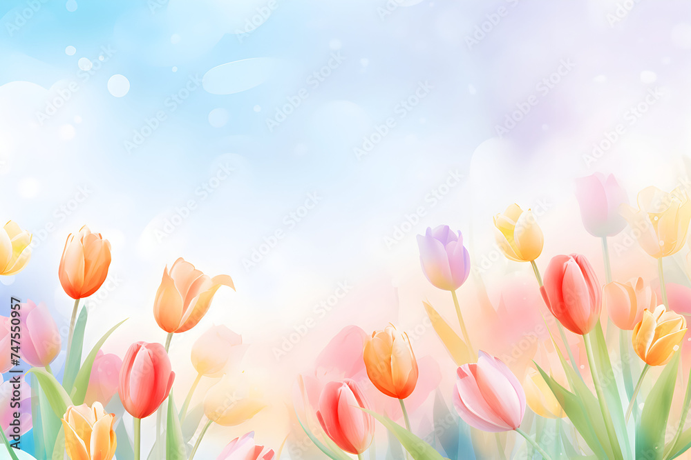  background with colorful tulips. a place for the text. soft focus
