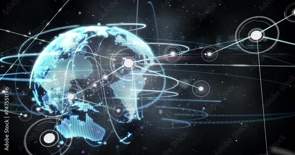 Animation of network of connections with spots over globe