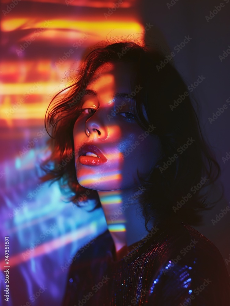 A stunning visual narrative: A woman, enveloped in vivid red lighting and dramatic shadows, creating a powerful cinematic atmosphere A stunning visual narrative: A woman, enveloped in vivid red lighting and dramatic shadows, creating a powerful cinematic atmosphere