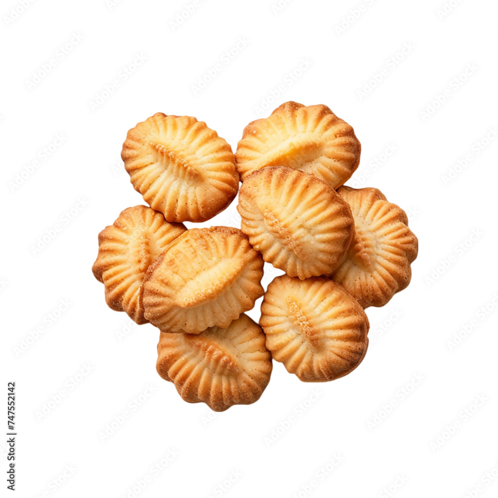 Madeleine cookies, top view isolated on transparent background