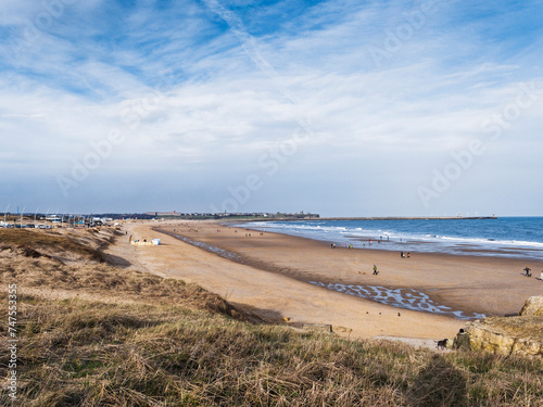 South Shields beach at South Tyneside, UK at low tide.