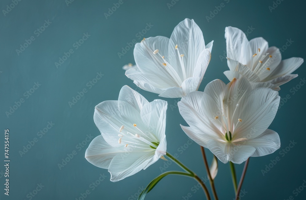 Fototapeta premium white flowers on the background on this blue backdrop