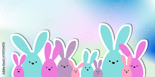 Celebration Greeting Easter card, colorful easter bunny family on polka dot background