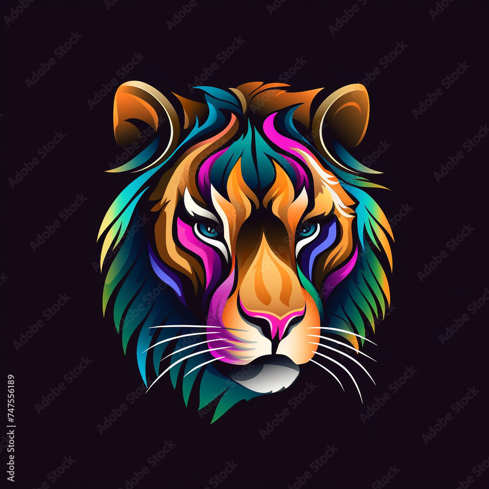 logo template for an colorful fantasy animal's face illustration сreated with Generative Ai