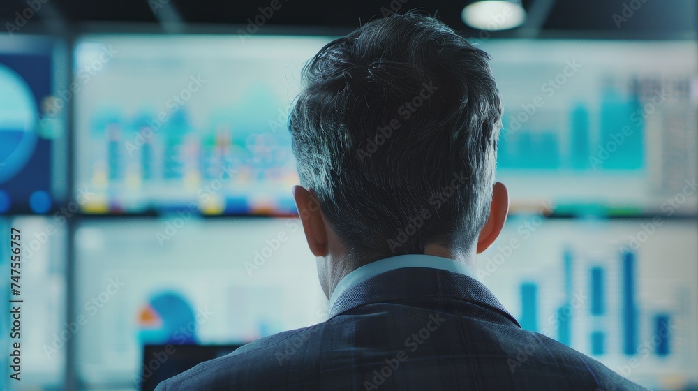 A Man is Looking at a Large Monitor Screen A Man is Looking at a Large Monitor Screen