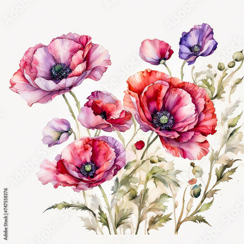 floral watercolor background. bright watercolor poppy flowers. illustration