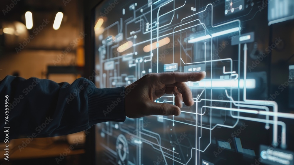 The hand is moving towards changing the flowchart or diagram on the board table The hand is moving towards changing the flowchart or diagram on the board table