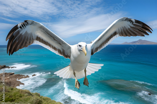 Graceful Flight: Capturing the Majestic Albatross as It Soars Over The Ocean Blue