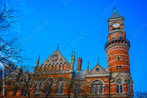 The landmark Jefferson Market Library with the clock tower, a New York Public Library branch in Manhattan, New York, USA.