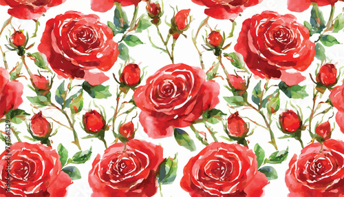  seamless pattern with red roses and buds  watercolor hand drawing