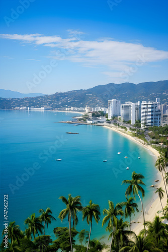 Panoramic Vista of the Sparkling Acapulco Bay, Mexico's Renowned Beach Resort 