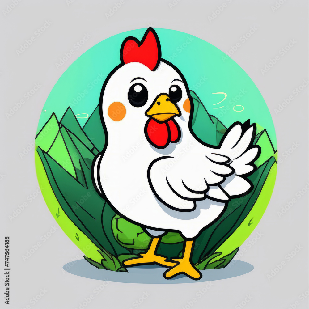 Colorful illustration of a cute chicken isolated on a solid color background. Colorful illustration of a cute chicken isolated on a solid color background.