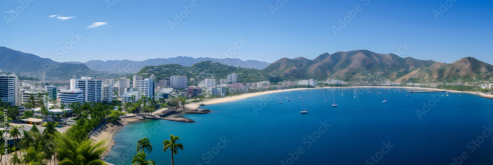 Panoramic Vista of the Sparkling Acapulco Bay, Mexico's Renowned Beach Resort 