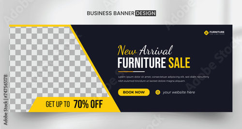 Creative abstract elegant furniture facebook cover banner design template, Big sale attractive web banner for furniture product promotion