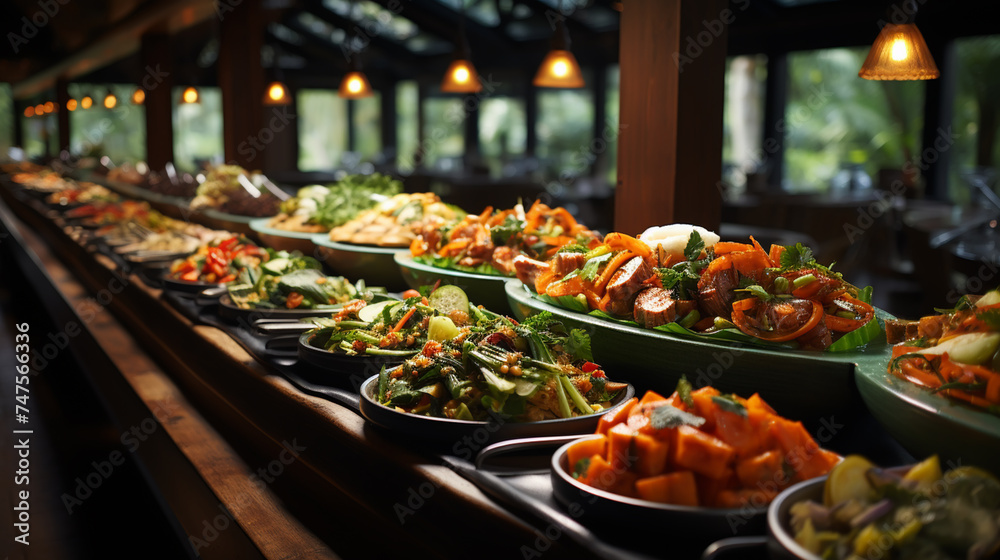 Obraz premium Cuisine Culinary Buffet Dinner Catering Dining Food Celebration Party Concept.