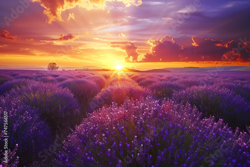 lavender field at sunrise, AI generated
