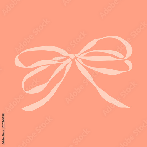 Decorative peach fuzz bow. Wedding celebration, holiday, party decoration, gift, present concept