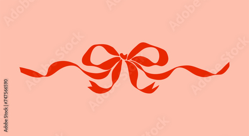 Decorative red bow. Wedding celebration, holiday, party decoration, gift, present concept