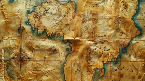 3D Old Map. Treasure map. World Shipping Map.