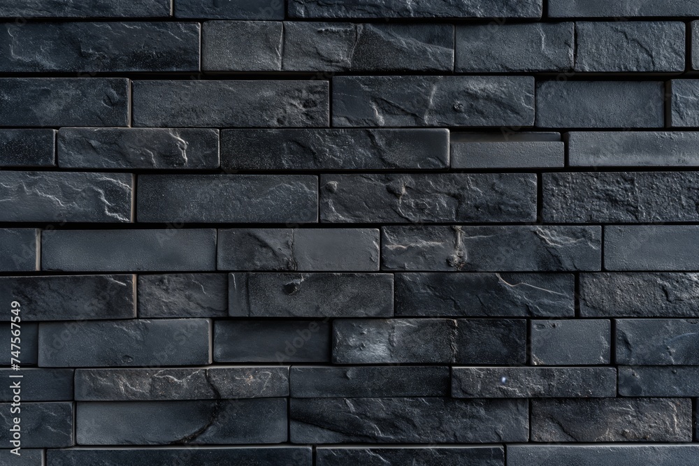black marble brick wall with rectangle parts forming 3d texture pattern 