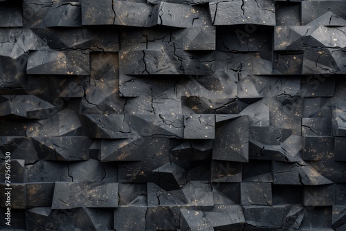 black marble brick wall with square parts forming 3d texture pattern  photo