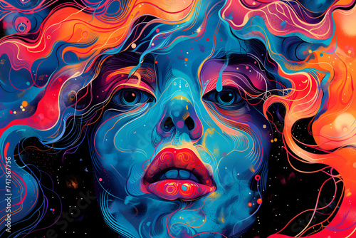 Funny Girl. Colorful, Psychedelic Illustration