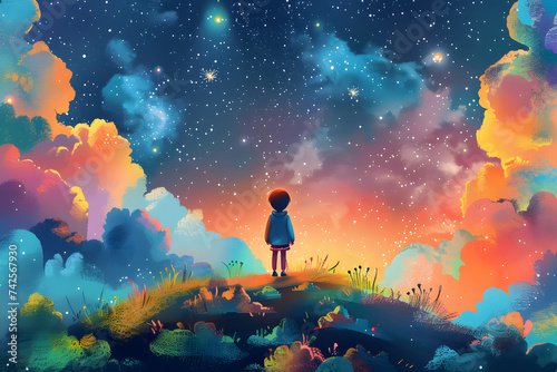 Little Kid With Big Dreams. Illustration, Generative AI