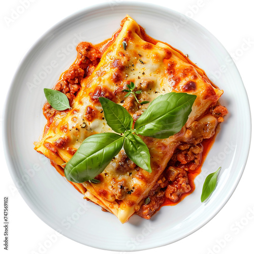 Cannelloni pasta with bolognese sauce, isolated on transparent background