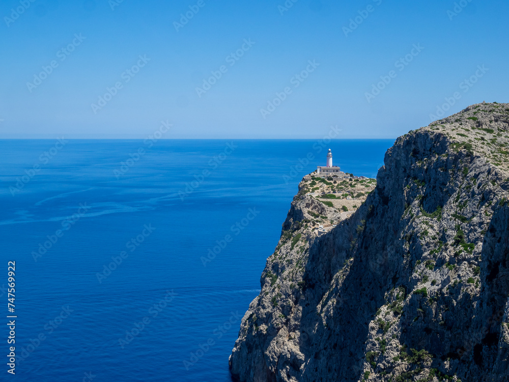 Cap Formentor lighthouse atop the cliffs, Maiorca
