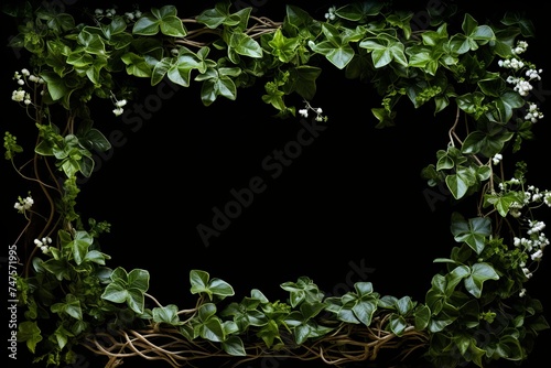 Botanical green leaves with square frame creative layout white background