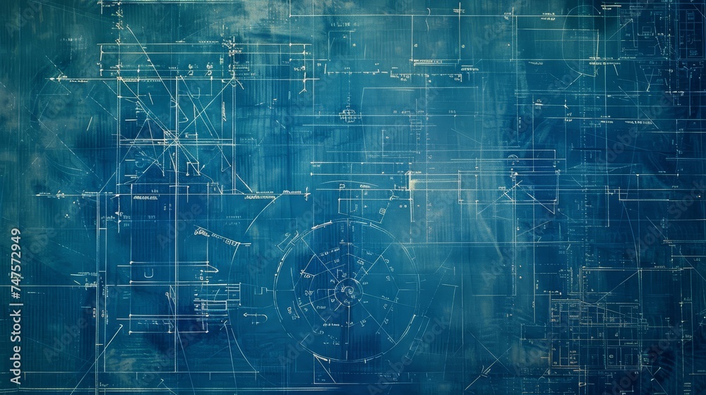Blueprint paper texture, with technical drawing Blueprint paper texture, with technical drawing