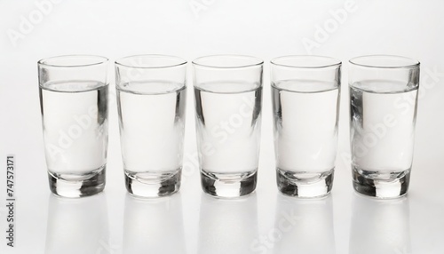Generated image of five glasses of water on white background 