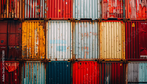 A Wall of Stacked Containers Cargo Shipping.