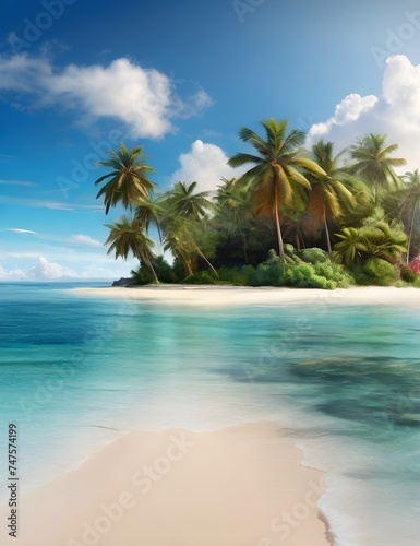 Beautiful tropical island with palm trees and beach panorama as background image Generative Ai