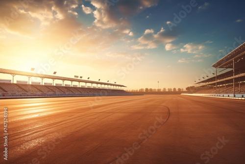 a race track with a row of seats and a blue sky © Andrei